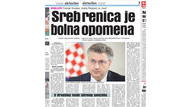 Premijer Plenković za Dnevni avaz: Srebrenica je bolna opomena